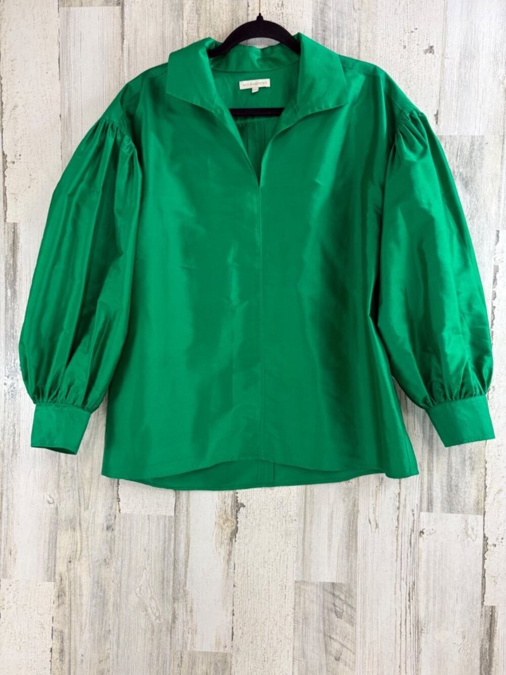 Ann Mashburn Green Silk Shantung Blouse Sz M